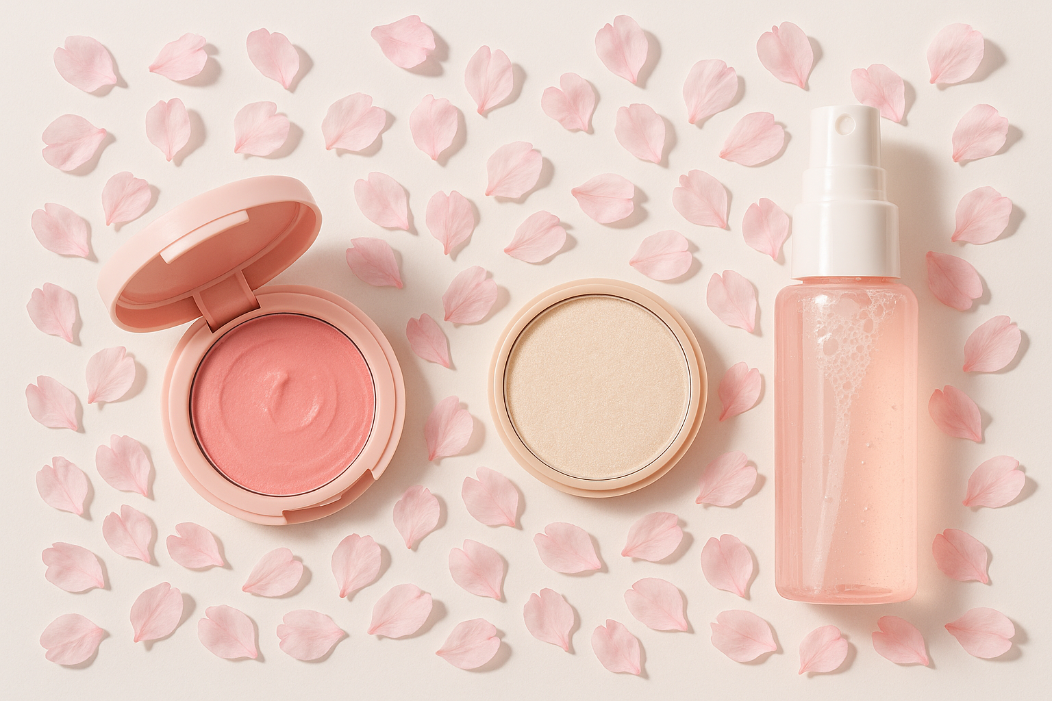 Blush pink pastel, lip tint, dan highlighter untuk tampilan cherry blossom blush 2025