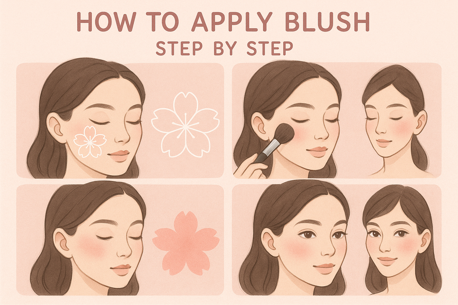 Langkah-langkah cherry blossom blush untuk pemula dengan ilustrasi dan warna pastel