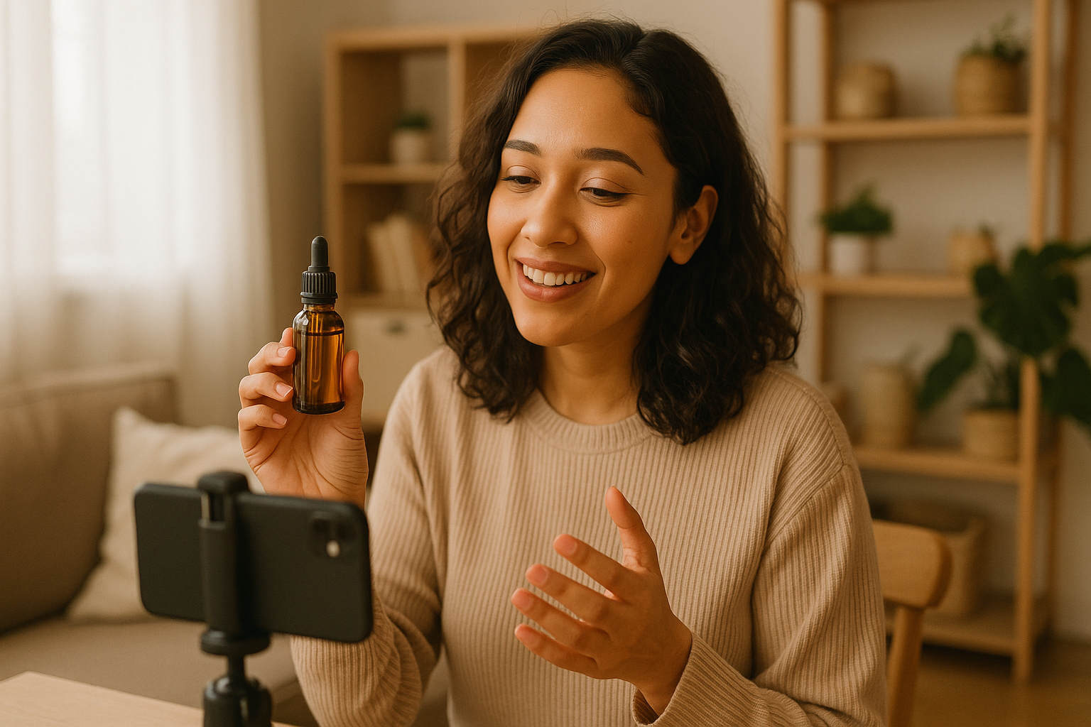 Micro-KOL kecantikan menggunakan produk Syuga sambil review natural di feed Instagram