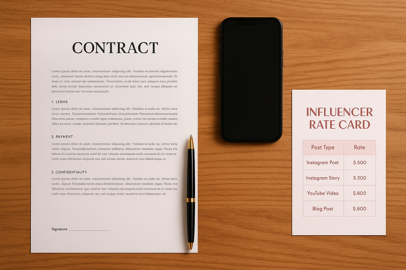 Illustration of Influencer Contract & Rate Card